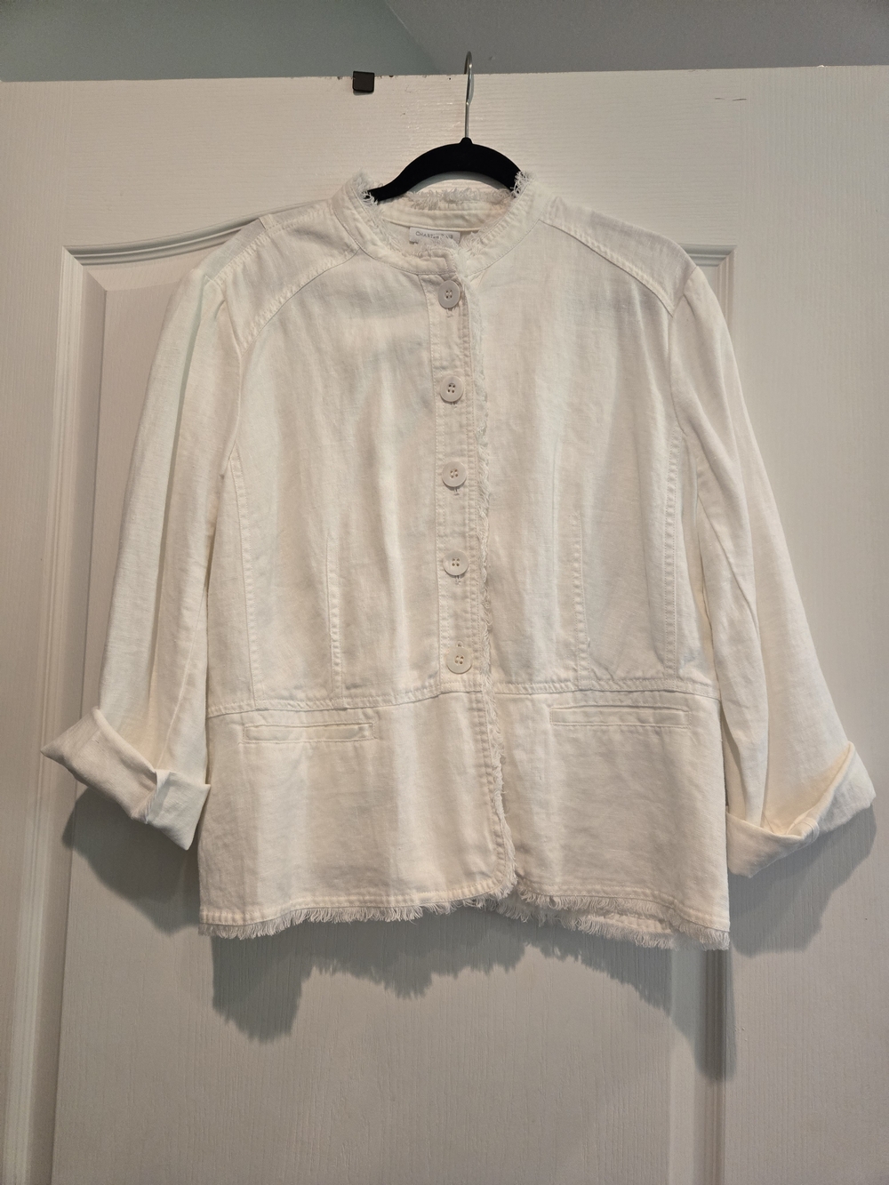 Charter Club White Button-Front Frayed-Hem Shirt Jacket